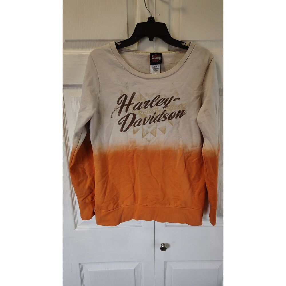 Harley-Davidson Women's Orange & Cream Ombre Dip-Dye Sweatshirt Medium